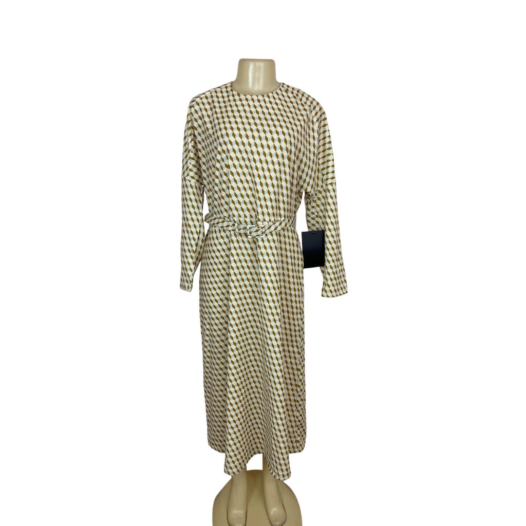 Tuckernuck Geometric Pattern Long Sleeve Midi Dress With Belt Womens Size Xl New